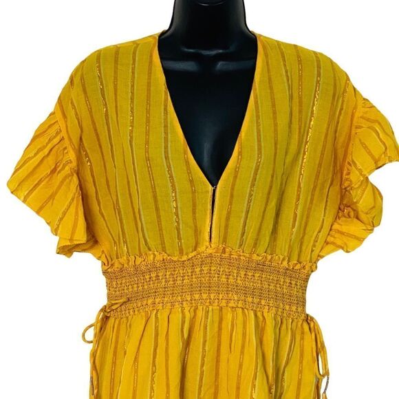 Saylor Yellow Adrianne Ruffle Sleeve Smocked Waist Mini Dress Sz M - Picture 7 of 16